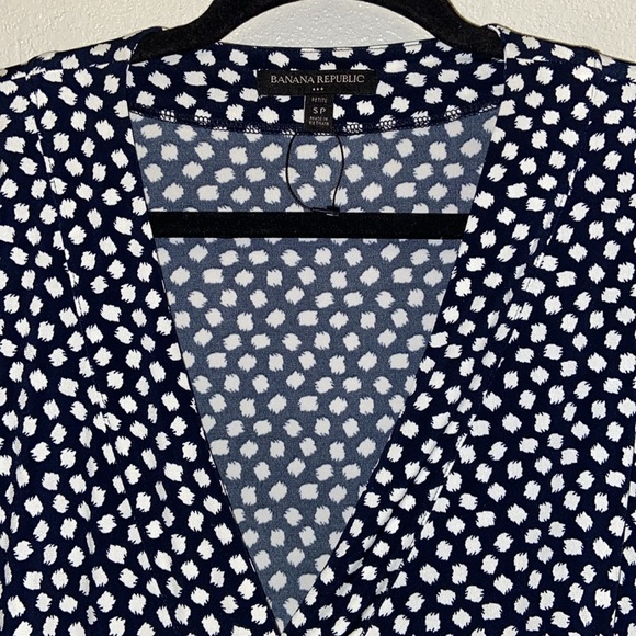 Banana Republic Petite Navy White Long Sleeve Faux Wrap Dress 3018 - Picture 4 of 7